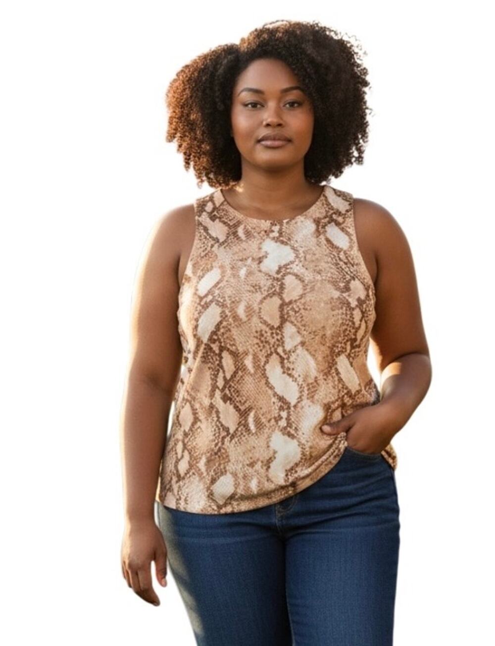 Ralph Lauren Snakeskin-Print Cotton-Blend Tank Top Size 3X